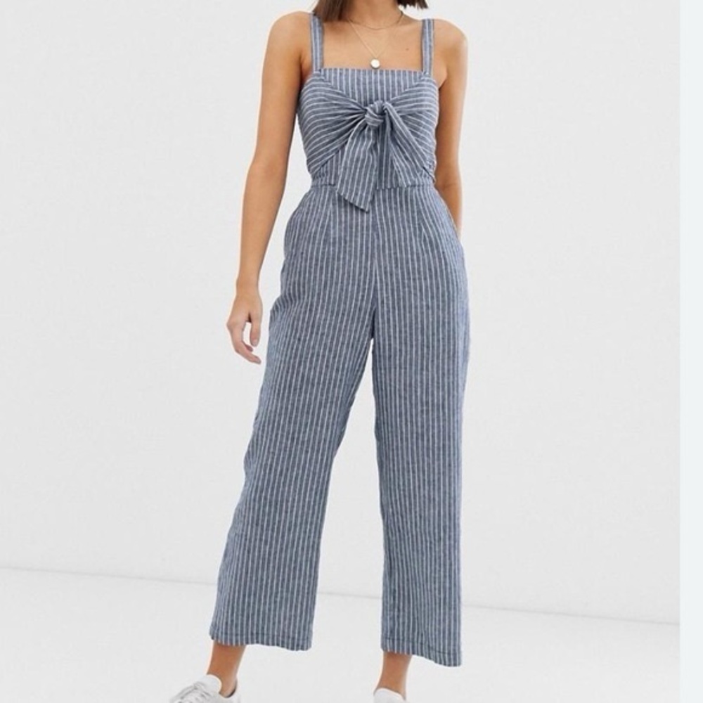 Abercrombie Fitch Blue White Striped Spaghetti Strap Jumpsuit Small SP Womens